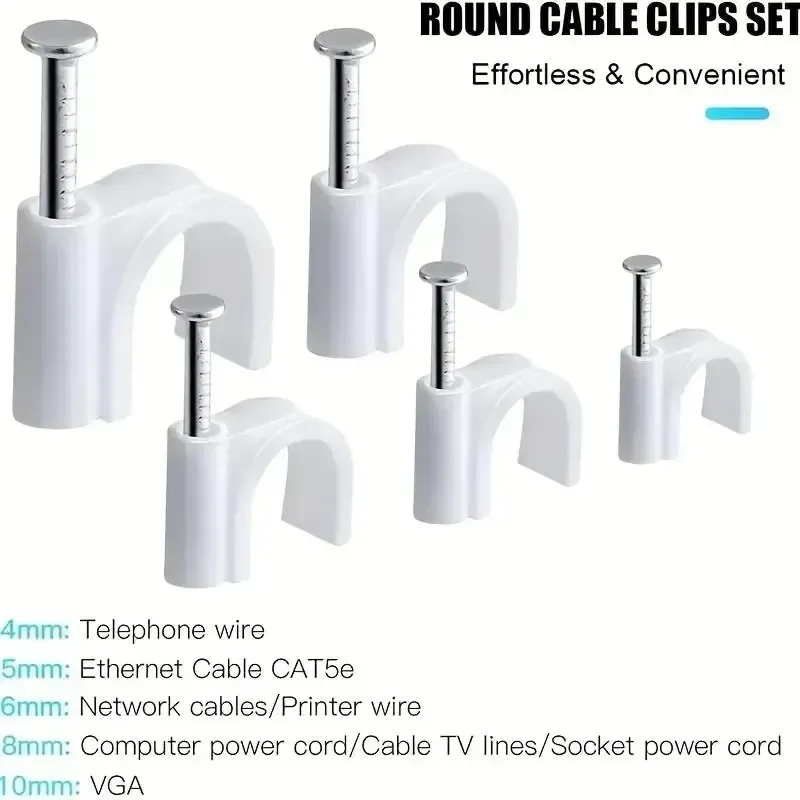 100 pièces Clips de câble 4/6/8/10 mm, clips de fil de câble à clouer, attaches de câble coaxial, pinces à ongles pour câbles 2