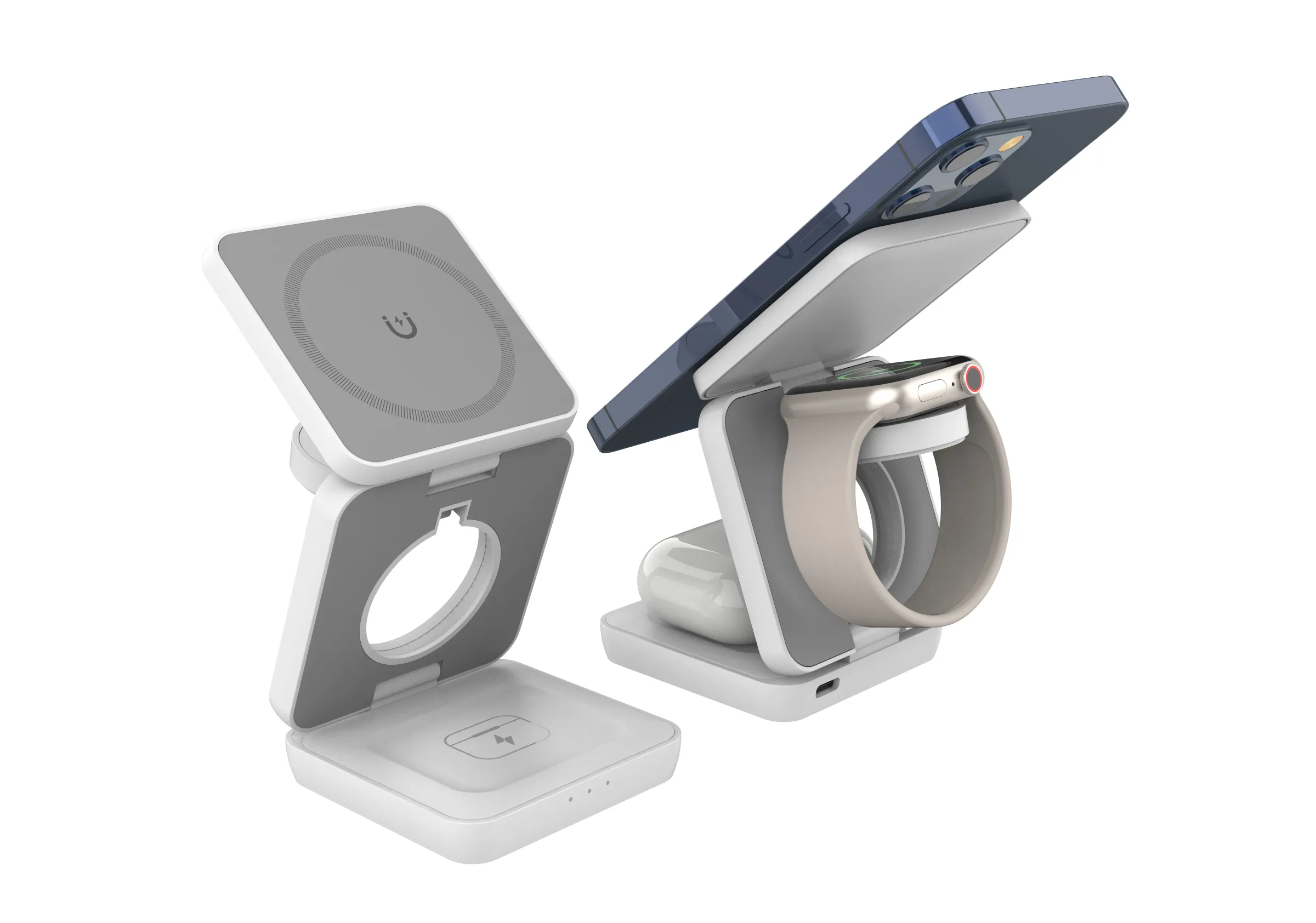 Support de chargeur sans fil 3 en 1 pliable, station de charge magnétique pour iPhone 16, 15, 14, 13 Pro Max, Apple Watch 8 et 9 8