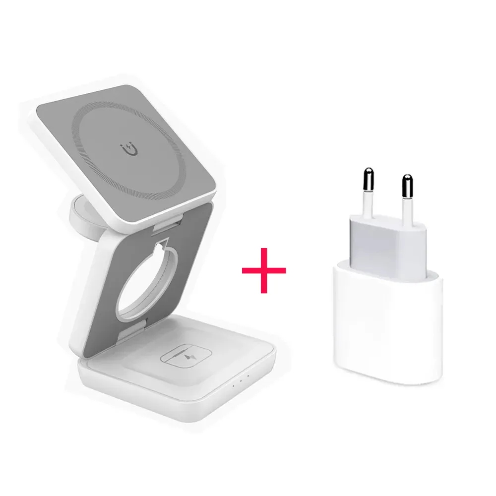 Support de chargeur sans fil 3 en 1 pliable, station de charge magnétique pour iPhone 16, 15, 14, 13 Pro Max, Apple Watch 8 et 9 10