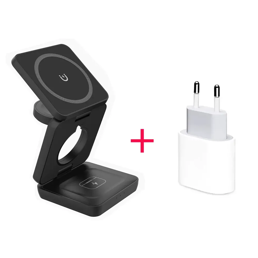 Support de chargeur sans fil 3 en 1 pliable, station de charge magnétique pour iPhone 16, 15, 14, 13 Pro Max, Apple Watch 8 et 9 9