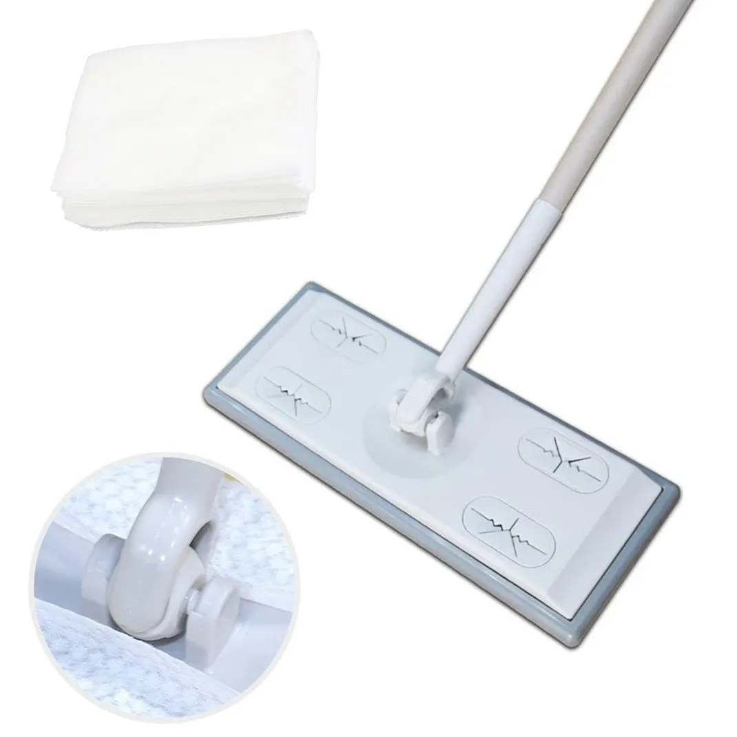 Vadrouille plate électrostatique pliable à long manche de 51,2 pouces avec lingettes jetables - Image 1