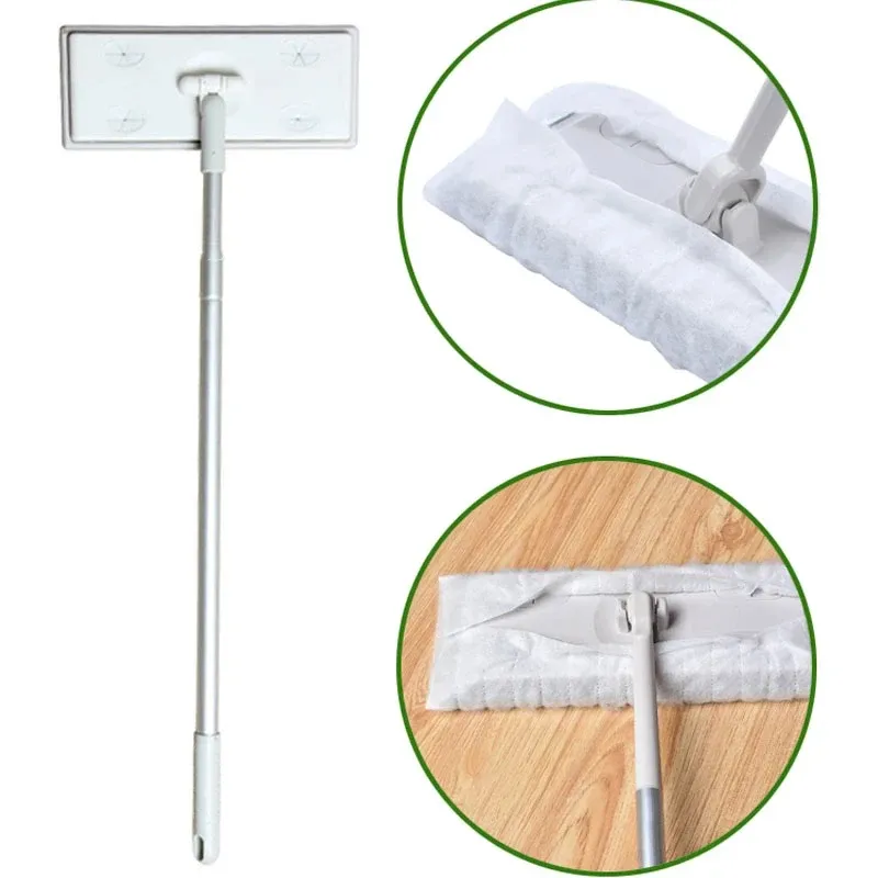Vadrouille plate électrostatique pliable à long manche de 51,2 pouces avec lingettes jetables 5