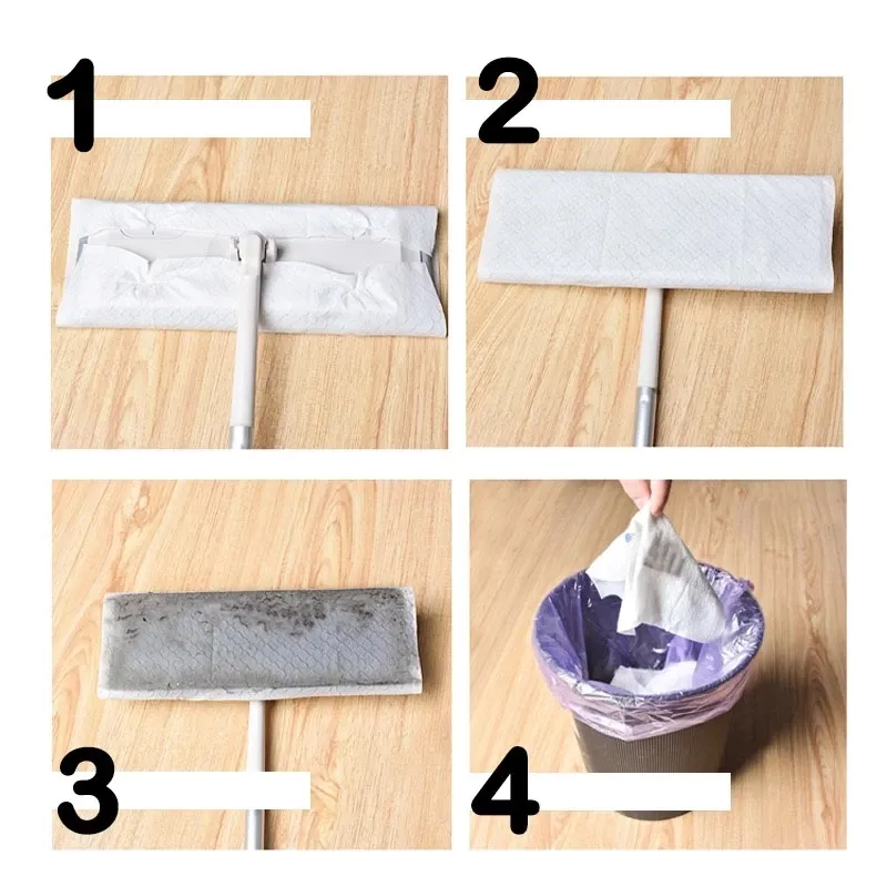 Vadrouille plate électrostatique pliable à long manche de 51,2 pouces avec lingettes jetables 6