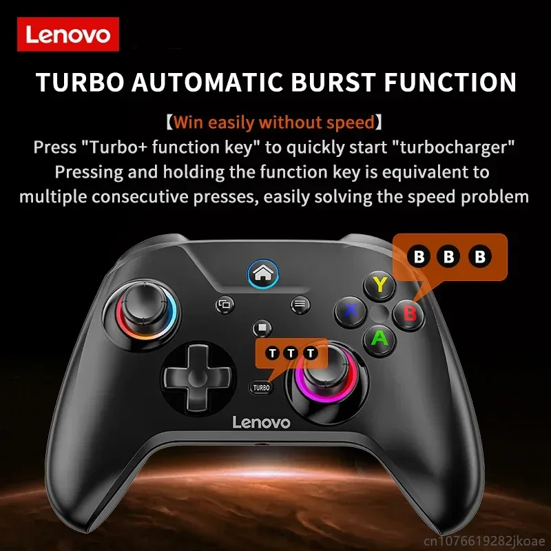 Manette de jeu sans fil Bluetooth Lenovo S02 pour Nintendo Switch, PC et Android TV, double vibration, six axes 6