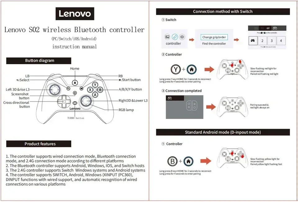 Manette Lenovo S02 et ses accessoires