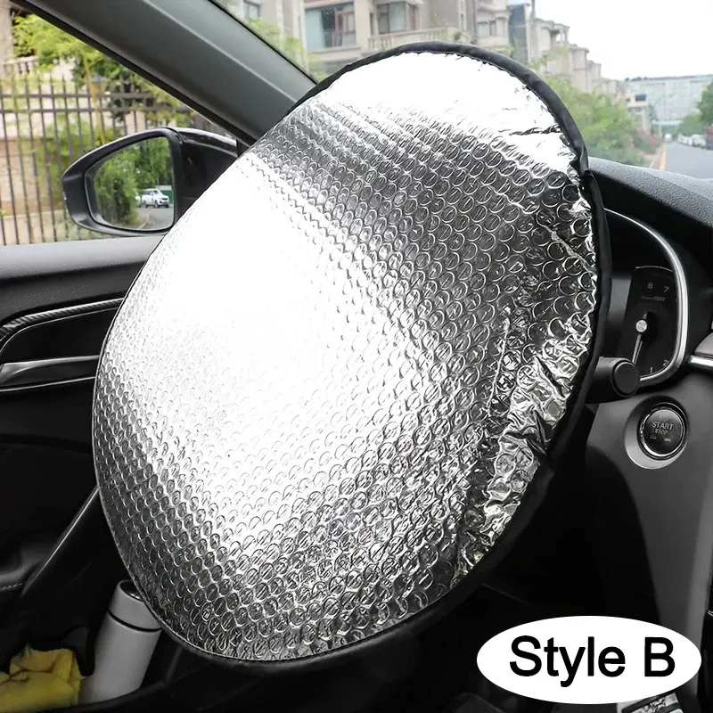Pare-soleil pour volant de voiture, double épaisseur, pliable, protection UV, accessoire auto, housse de volant, argent 5
