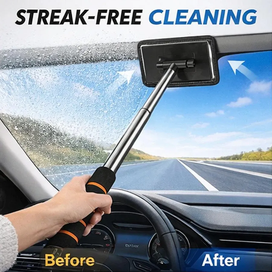 Brosse de nettoyage pour vitres de voiture en microfibre avec manche extensible