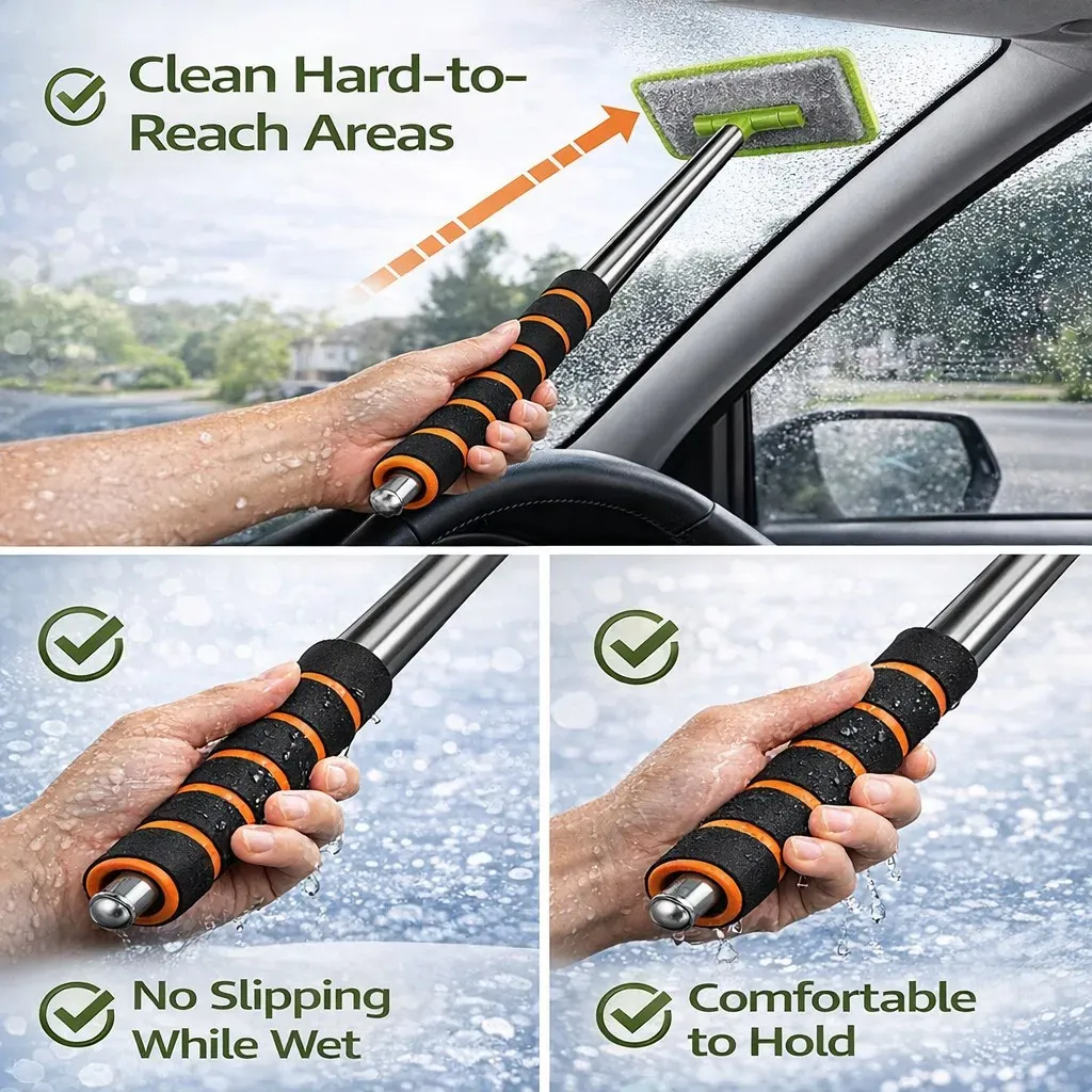 Brosse de nettoyage pour vitres en situation d'utilisation
