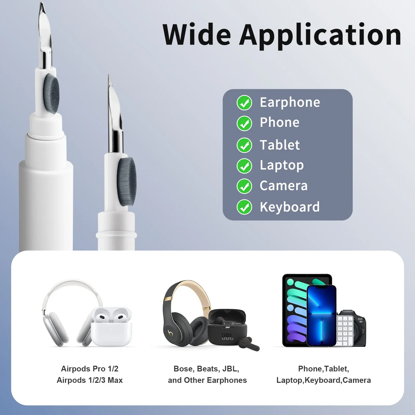 Stylo de nettoyage 3 en 1 pour écouteurs Bluetooth, compatible AirPods, avec brosse et kit de nettoyage pour boîtier 6