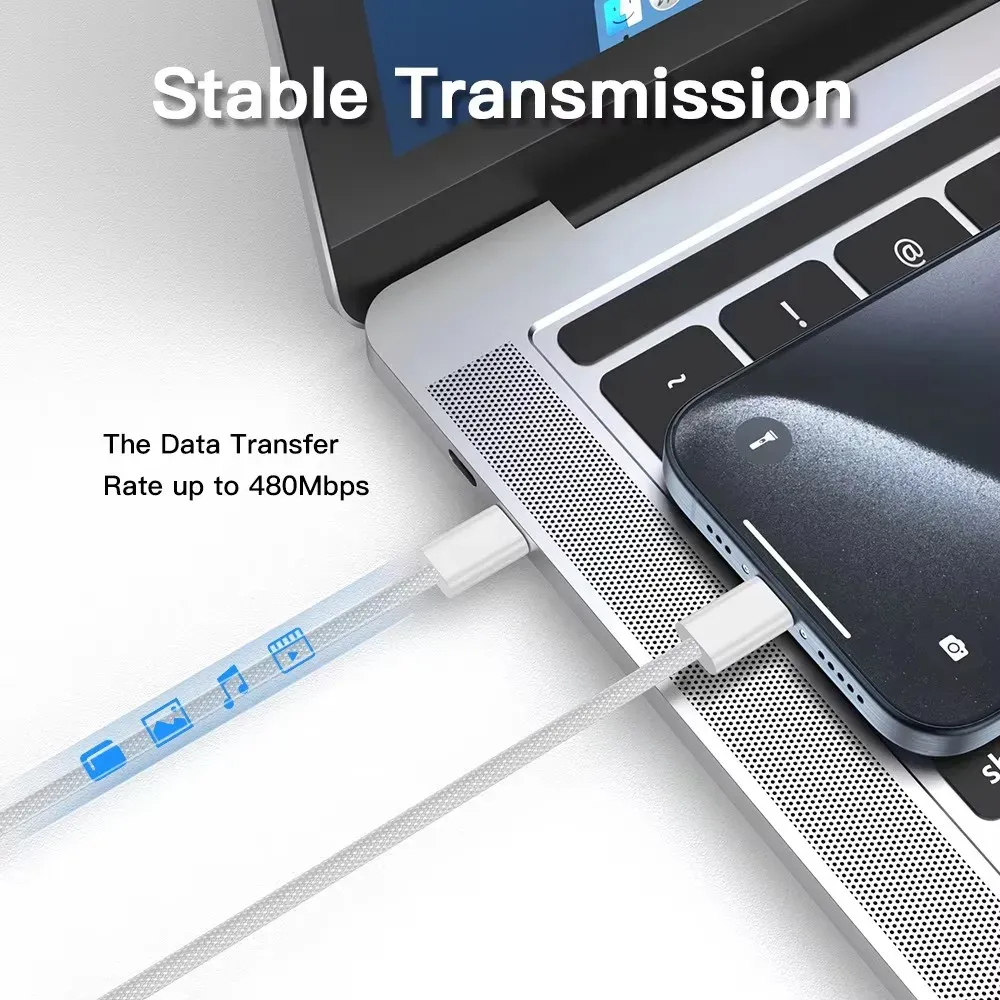 Câble USB-C vers USB-C tressé à charge rapide 60 W (Power Delivery) pour iPhone 15 et 16 (Pro, Pro Max, Plus) 4