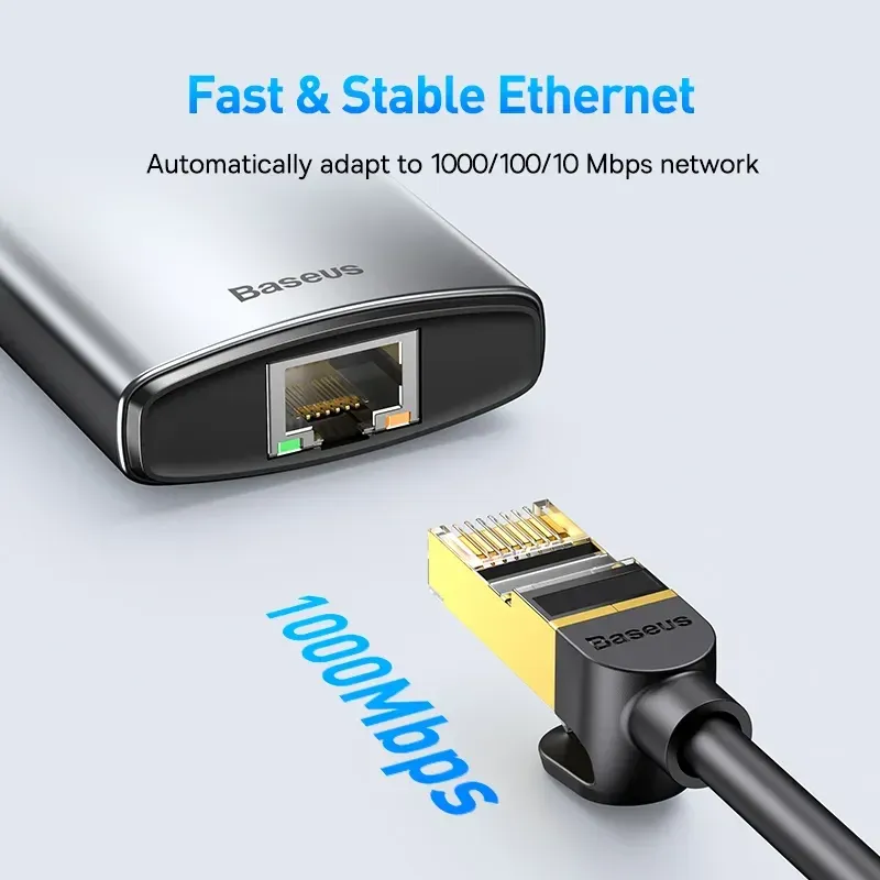 Hub USB-C Baseus 4K 60Hz, USB-C vers HDMI, SD, TF, Ethernet, Charge rapide PD 100W, Adaptateur USB 3.0 pour MacBook, ordinateur portable, tablette 5