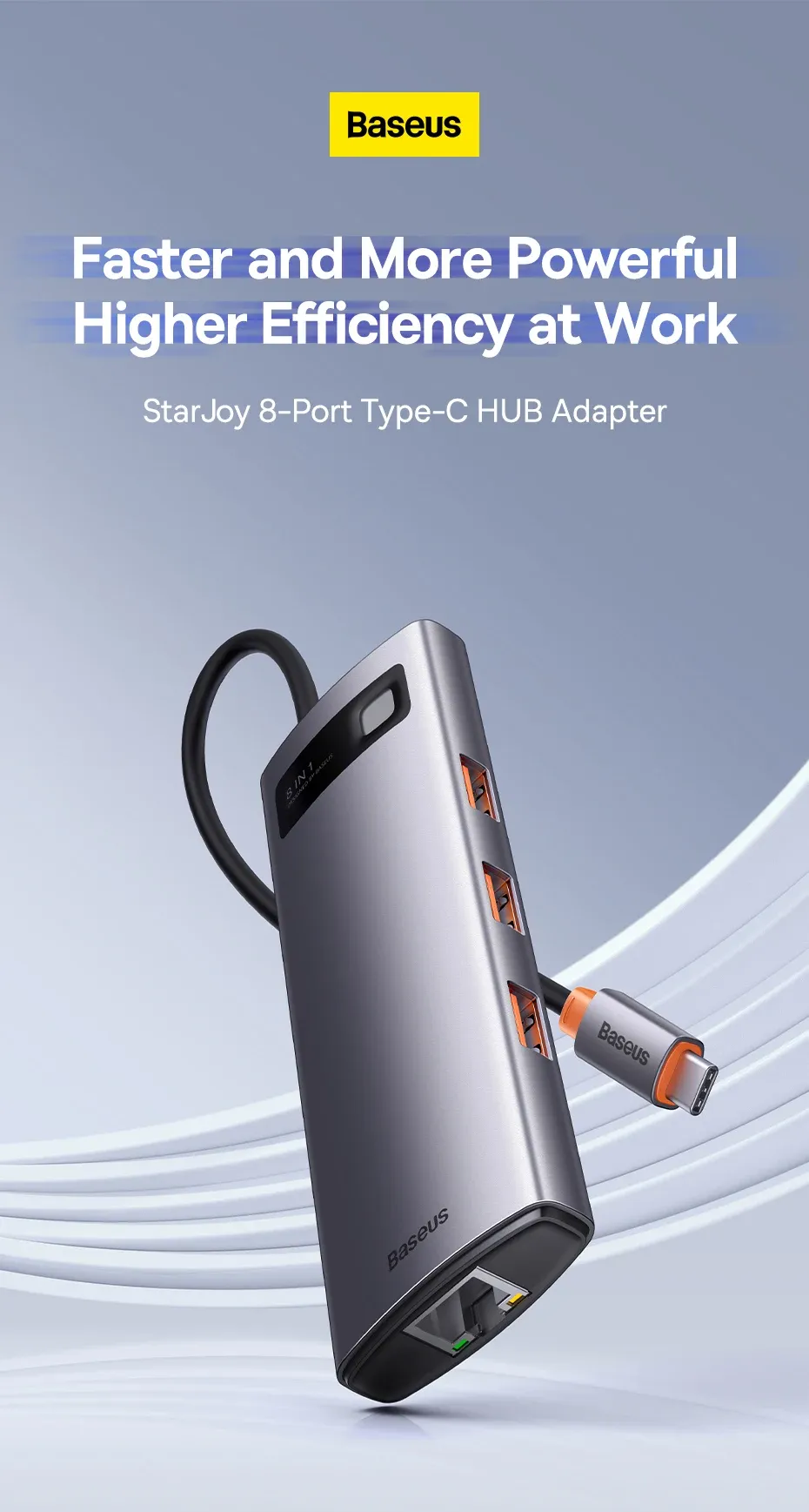 Hub USB-C Baseus, vue d'ensemble du design