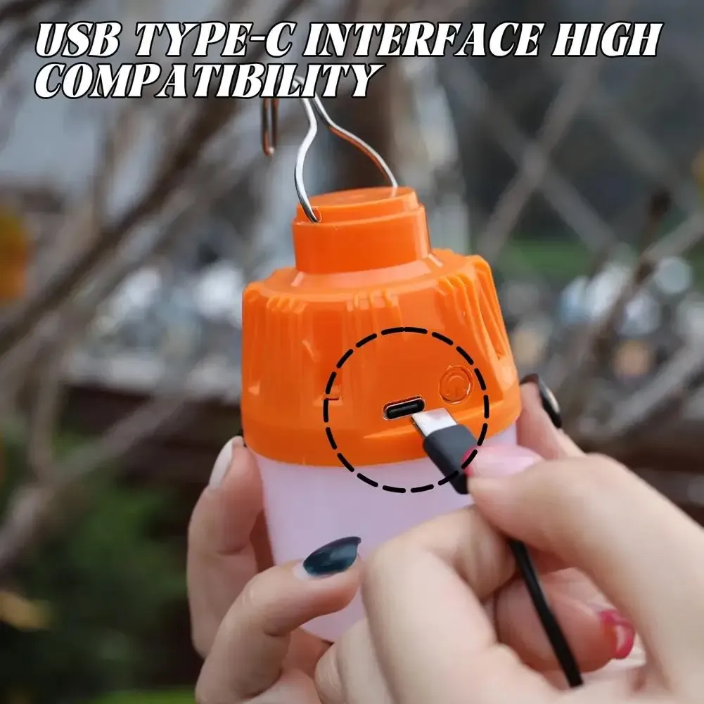 Lampe de camping LED rechargeable à intensité réglable, avec crochet et charge USB 5