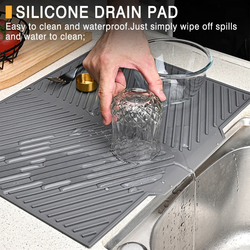 Tapis de séchage de vaisselle en silicone, 1 pièce, tapis d'égouttage pour cuisine, antidérapant, résistant à la chaleur, dessous de plat