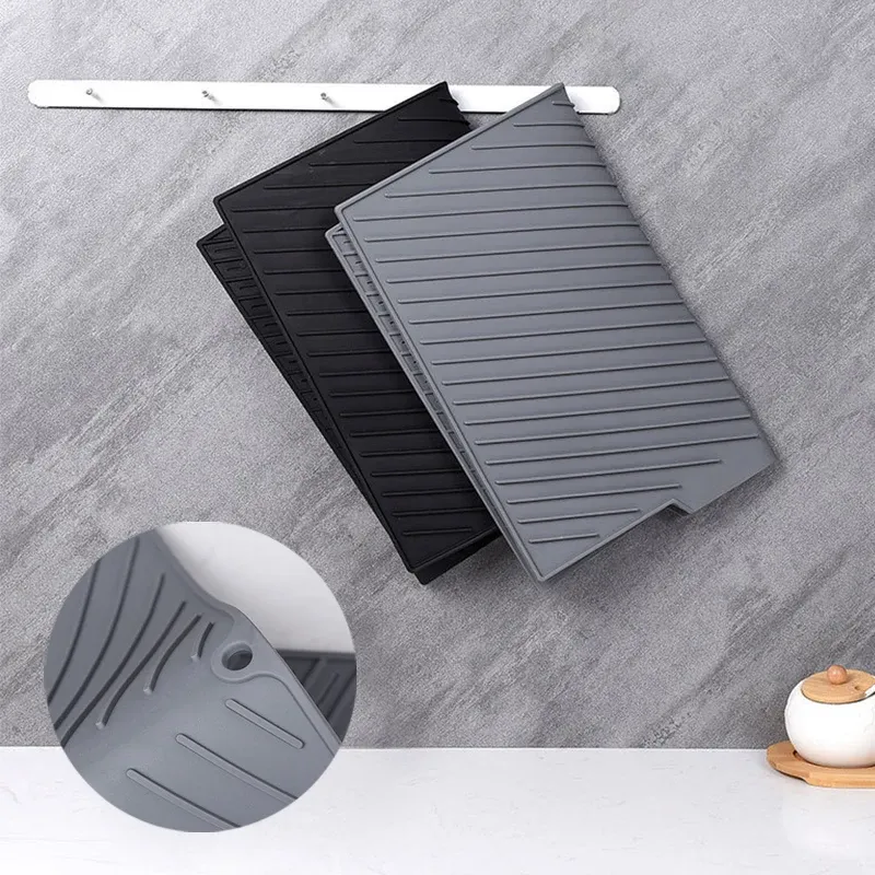 Tapis de séchage de vaisselle en silicone, 1 pièce, tapis d'égouttage pour cuisine, antidérapant, résistant à la chaleur, dessous de plat 3