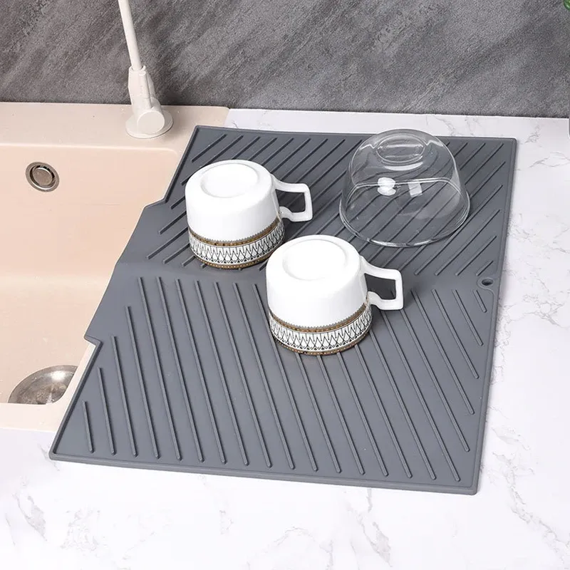 Tapis de séchage de vaisselle en silicone, 1 pièce, tapis d'égouttage pour cuisine, antidérapant, résistant à la chaleur, dessous de plat 4
