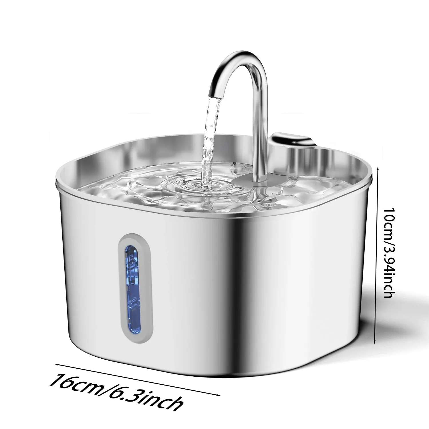 ZYFeeder Fontaine d'eau automatique pour chat 2,2 L en acier inoxydable, carrée, avec fenêtre de niveau (sans adaptateur 5 V 1 A) 3