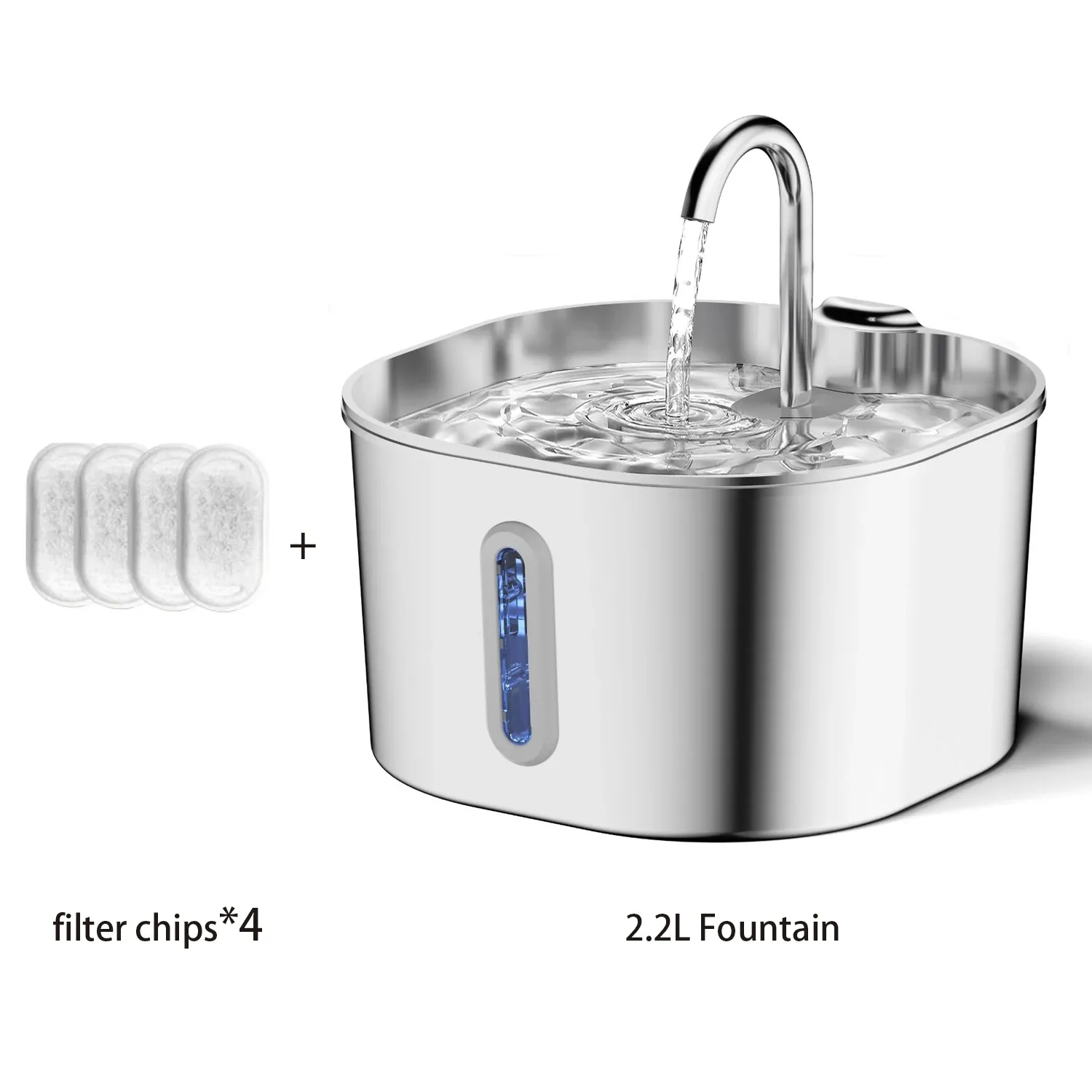 ZYFeeder Fontaine d'eau automatique pour chat 2,2 L en acier inoxydable, carrée, avec fenêtre de niveau (sans adaptateur 5 V 1 A) 10