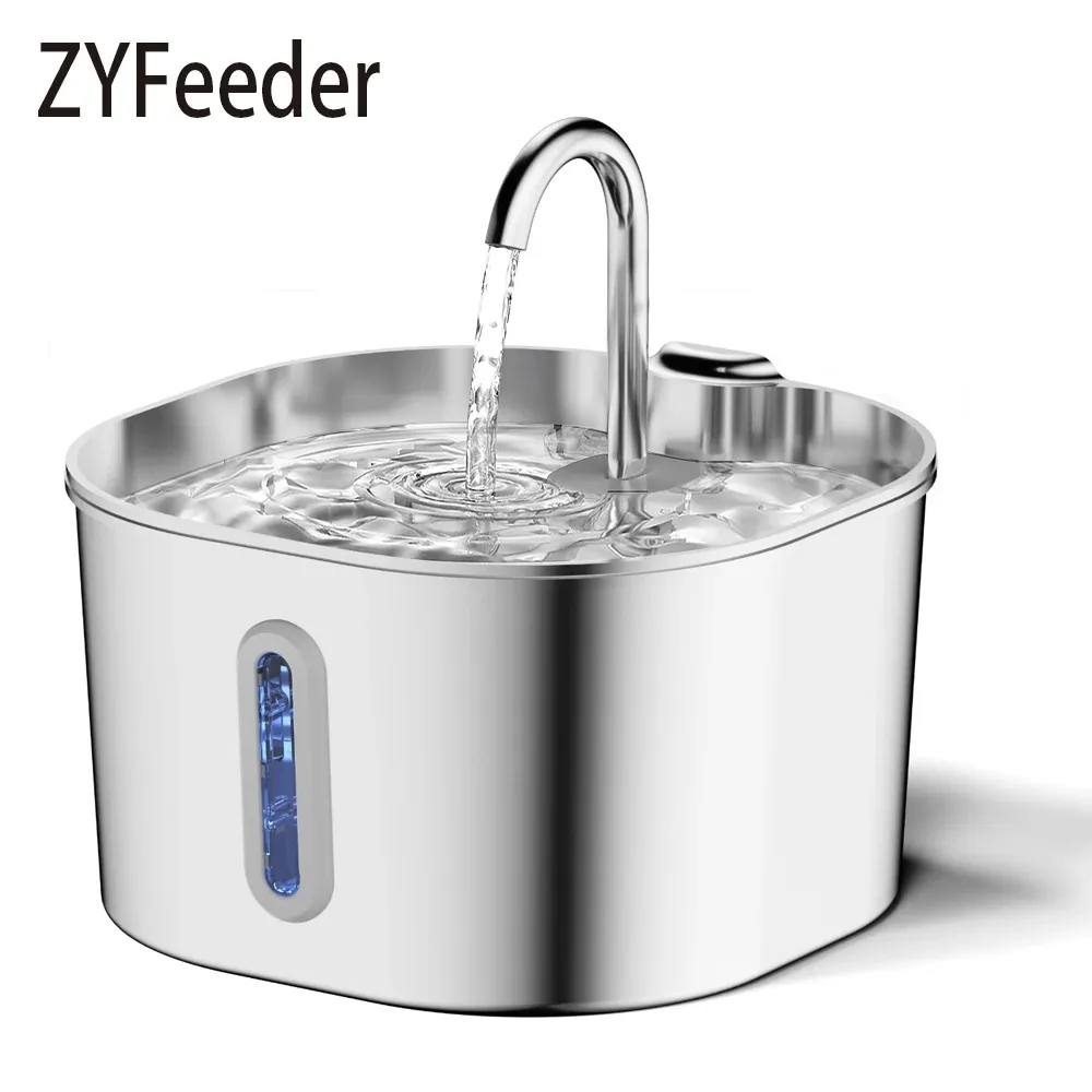 ZYFeeder Fontaine d'eau automatique pour chat 2,2 L en acier inoxydable, carrée, avec fenêtre de niveau (sans adaptateur 5 V 1 A) 9