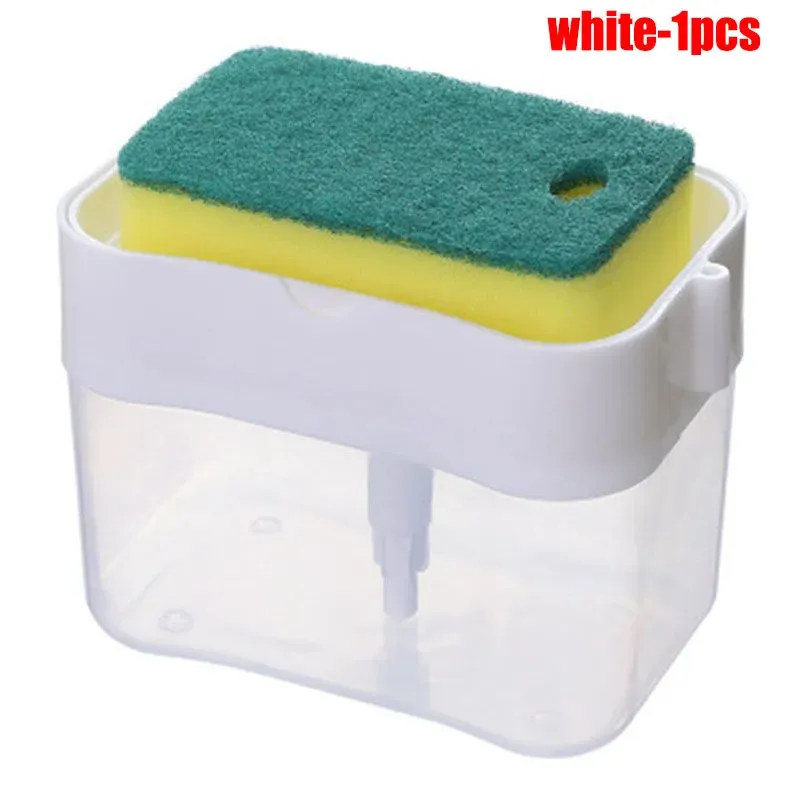 Distributeur de savon portable à pression pour cuisine, avec éponge de nettoyage pour la vaisselle et les casseroles 8