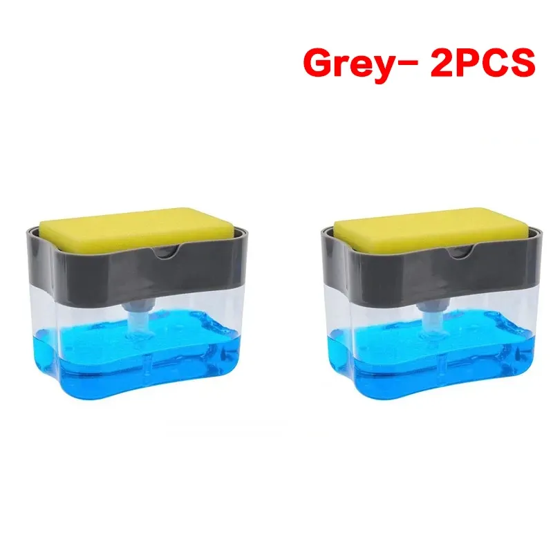 Distributeur de savon portable à pression pour cuisine, avec éponge de nettoyage pour la vaisselle et les casseroles 9