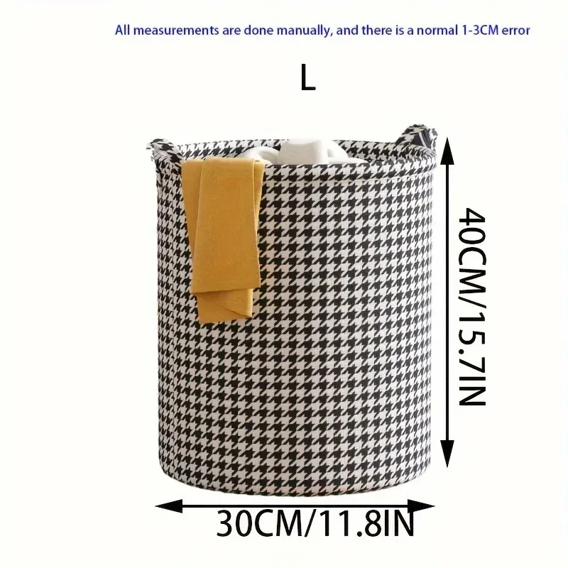 Panier à linge pliable en tissu pied-de-poule avec poignée, rangement moderne pour chambre, salle de bain et salon 5