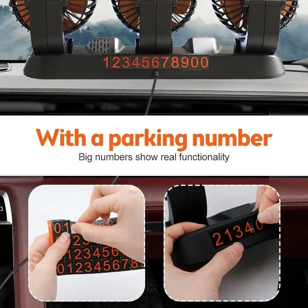 Ventilateur de voiture 5V 12V 24V, ventilateur de refroidissement pour voiture à rotation 360° à double tête réglable, alimentation USB, 2 vitesses, pour tableau de bord, camping-car et camion 4