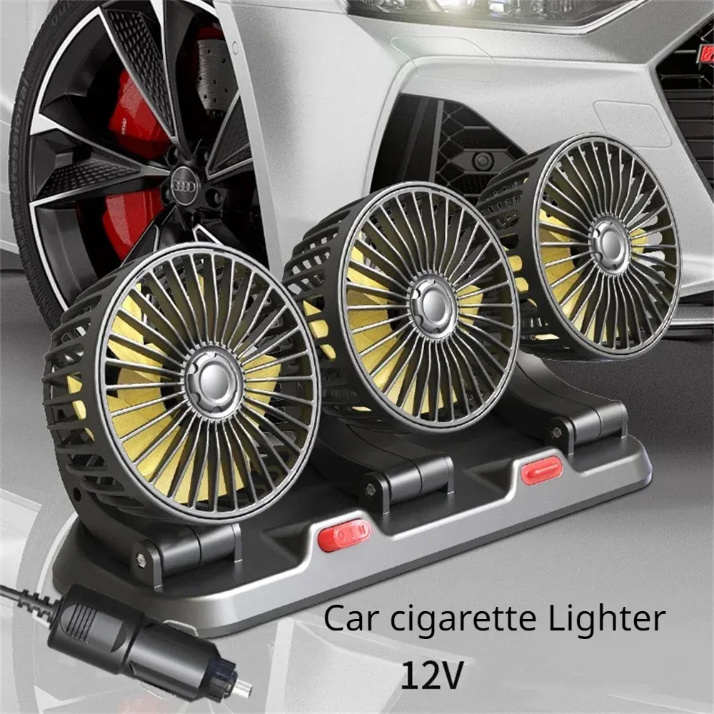 Ventilateur de voiture 5V 12V 24V, ventilateur de refroidissement pour voiture à rotation 360° à double tête réglable, alimentation USB, 2 vitesses, pour tableau de bord, camping-car et camion 12