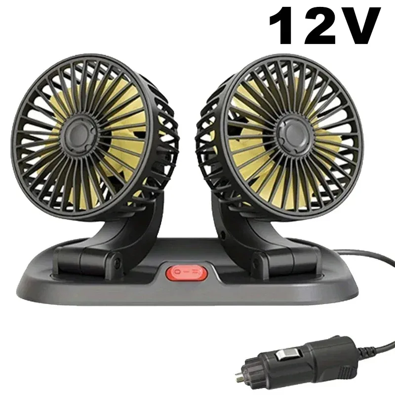 Ventilateur de voiture 5V 12V 24V, ventilateur de refroidissement pour voiture à rotation 360° à double tête réglable, alimentation USB, 2 vitesses, pour tableau de bord, camping-car et camion 11