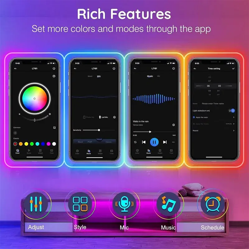 Bande LED néon RGB 3535 DC24V avec prise EU, 5/10/15/20/30 m, synchronisation musicale Bluetooth, étanche, pour décoration intérieure et extérieure 5
