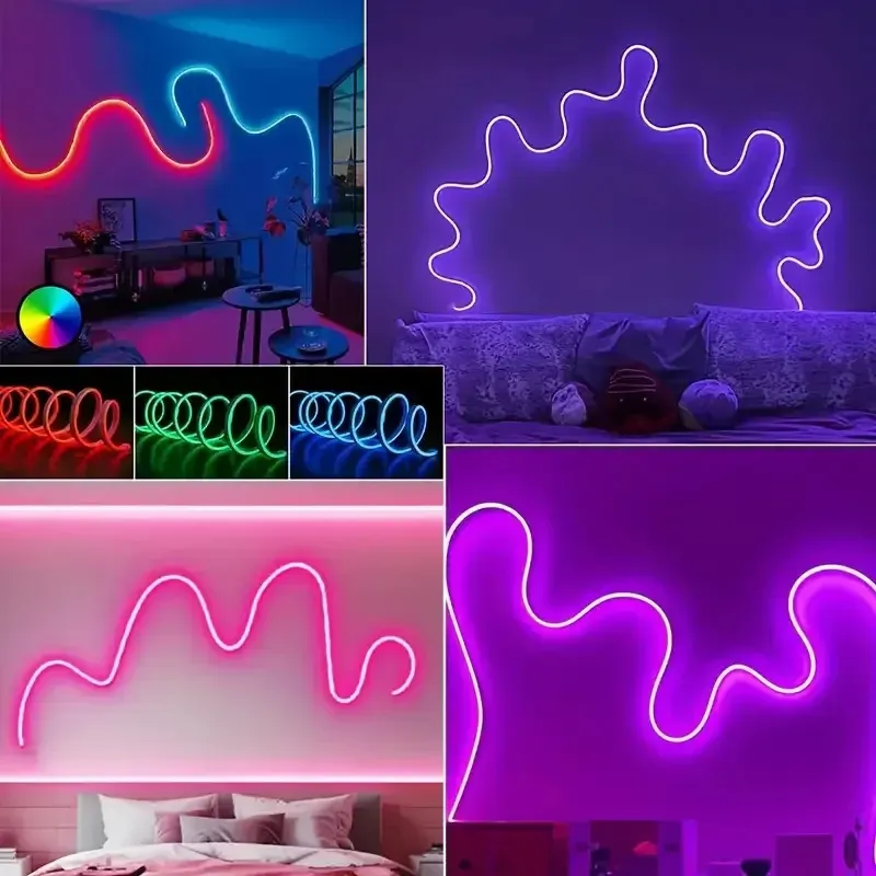 Bande LED néon RGB 3535 DC24V avec prise EU, 5/10/15/20/30 m, synchronisation musicale Bluetooth, étanche, pour décoration intérieure et extérieure 6