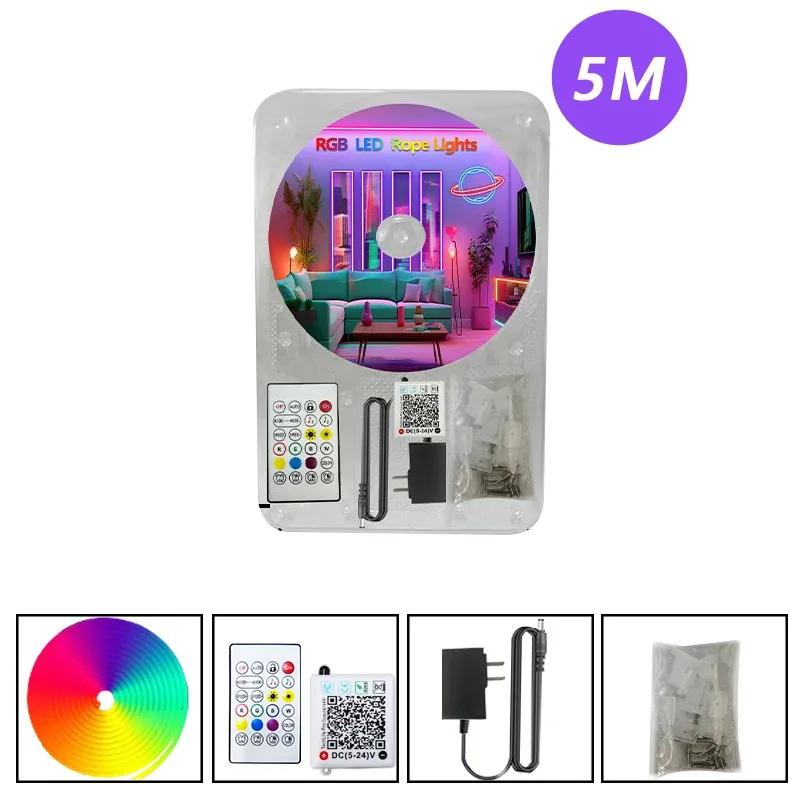 Bande LED néon RGB 3535 DC24V avec prise EU, 5/10/15/20/30 m, synchronisation musicale Bluetooth, étanche, pour décoration intérieure et extérieure 7