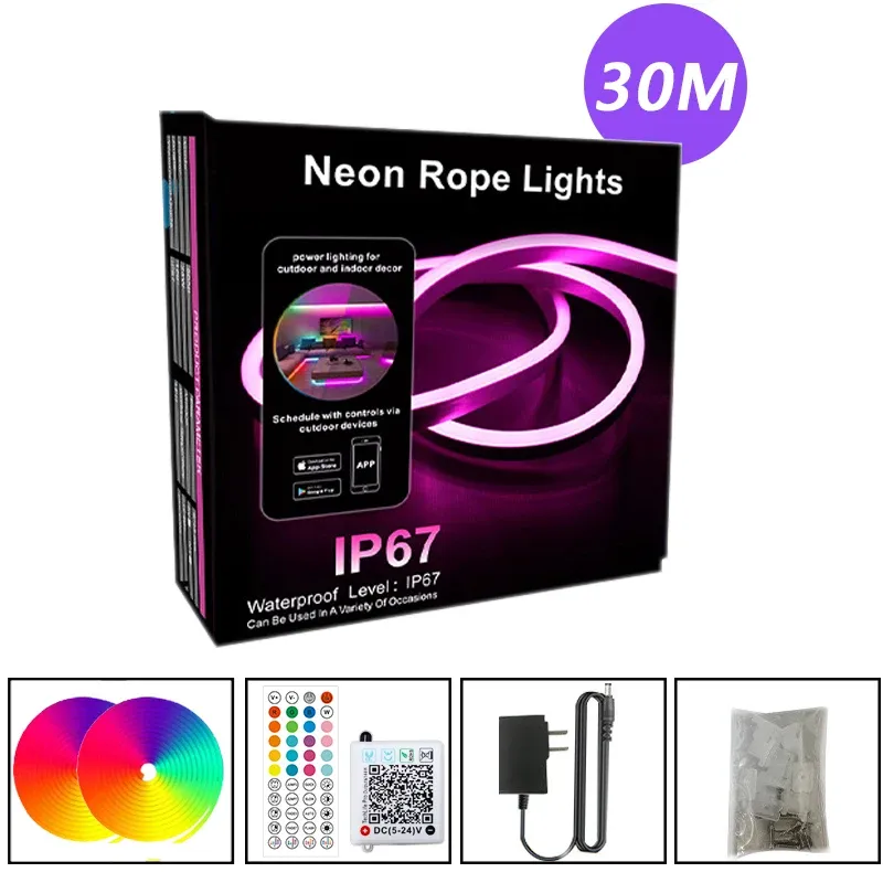 Bande LED néon RGB 3535 DC24V avec prise EU, 5/10/15/20/30 m, synchronisation musicale Bluetooth, étanche, pour décoration intérieure et extérieure 8