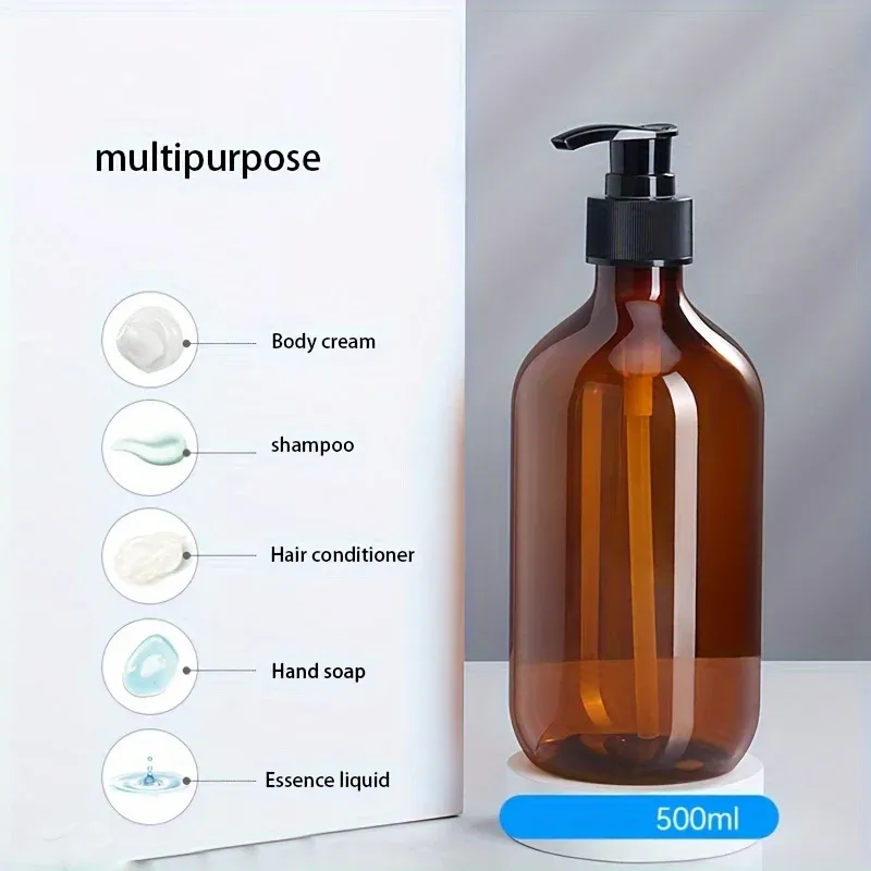 Distributeur de savon de salle de bain, 1 pièce, 300 ml / 500 ml, ambre, pompe à pression rechargeable pour shampoing, lotion et gel cosmétique 3