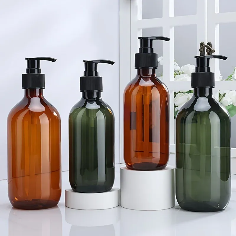 Distributeur de savon de salle de bain, 1 pièce, 300 ml / 500 ml, ambre, pompe à pression rechargeable pour shampoing, lotion et gel cosmétique - Image 1