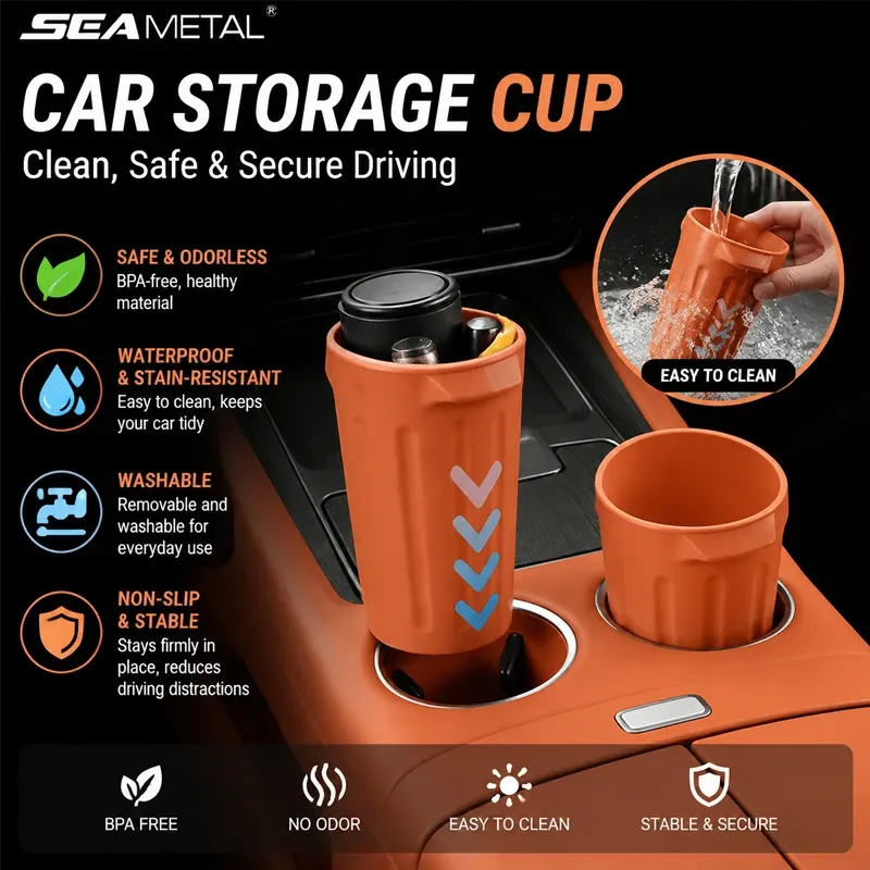 SEAMETAL Poubelle de voiture en silicone de qualité alimentaire, antidérapante, résistante à la torsion, lavable, anti-huile, anti-fuite, porte-gobelet - Image 1