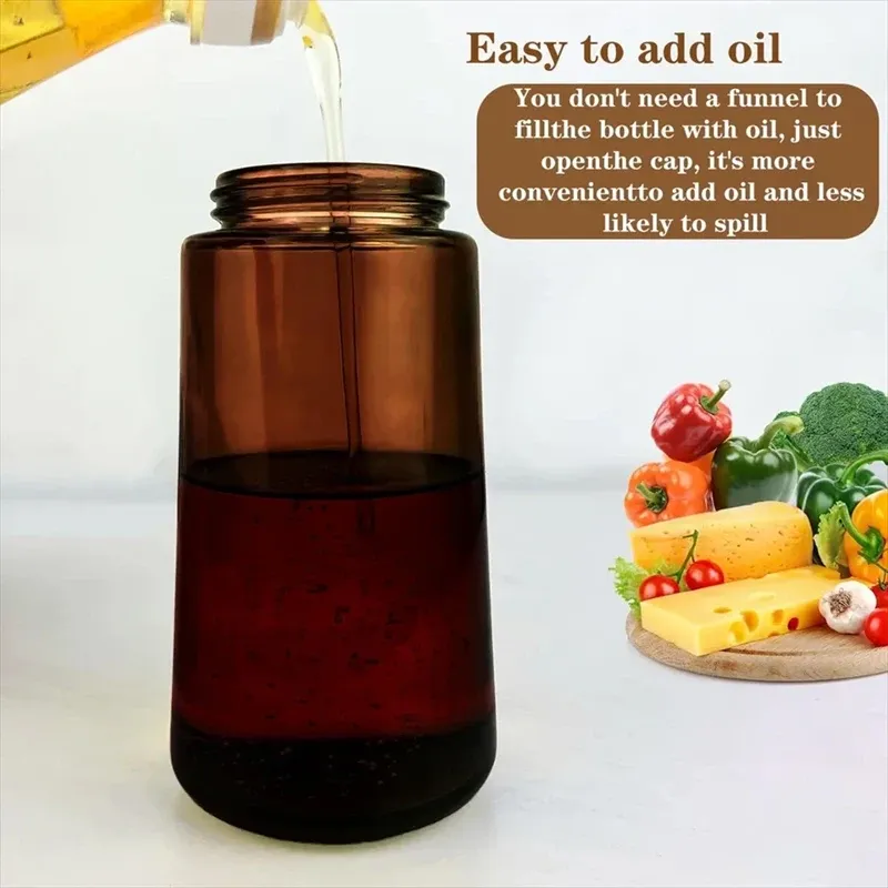 Distributeur d'huile d'olive 470 ml 2-en-1 (pulvérisateur et verseur) en verre épais, anti-fuite, écologique, pour la cuisson 4