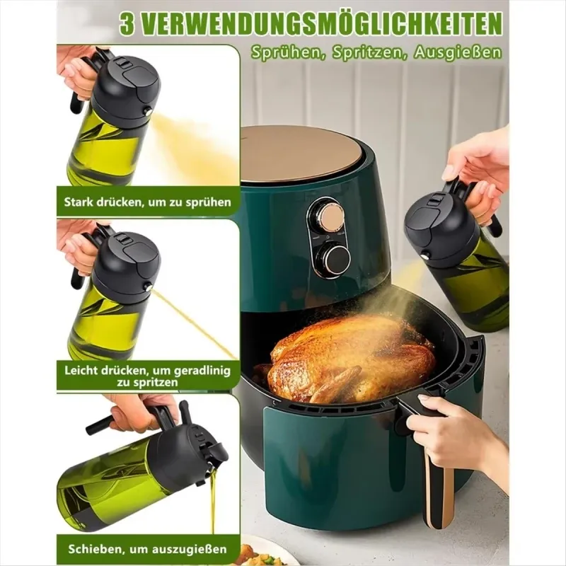 Distributeur d'huile d'olive 470 ml 2-en-1 (pulvérisateur et verseur) en verre épais, anti-fuite, écologique, pour la cuisson 5