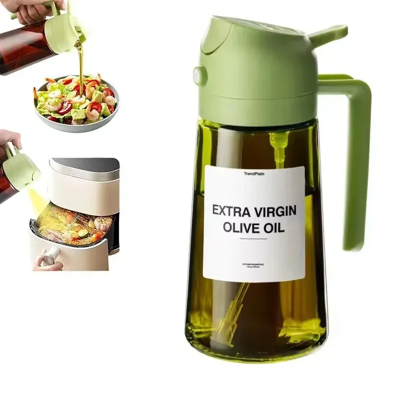 Distributeur d'huile d'olive 470 ml 2-en-1 (pulvérisateur et verseur) en verre épais, anti-fuite, écologique, pour la cuisson 7