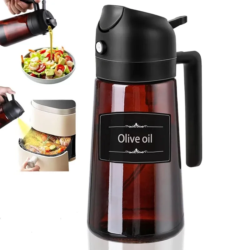 Distributeur d'huile d'olive 470 ml 2-en-1 (pulvérisateur et verseur) en verre épais, anti-fuite, écologique, pour la cuisson 8