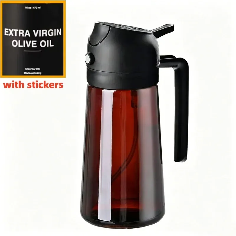 Distributeur d'huile d'olive 470 ml 2-en-1 (pulvérisateur et verseur) en verre épais, anti-fuite, écologique, pour la cuisson 12