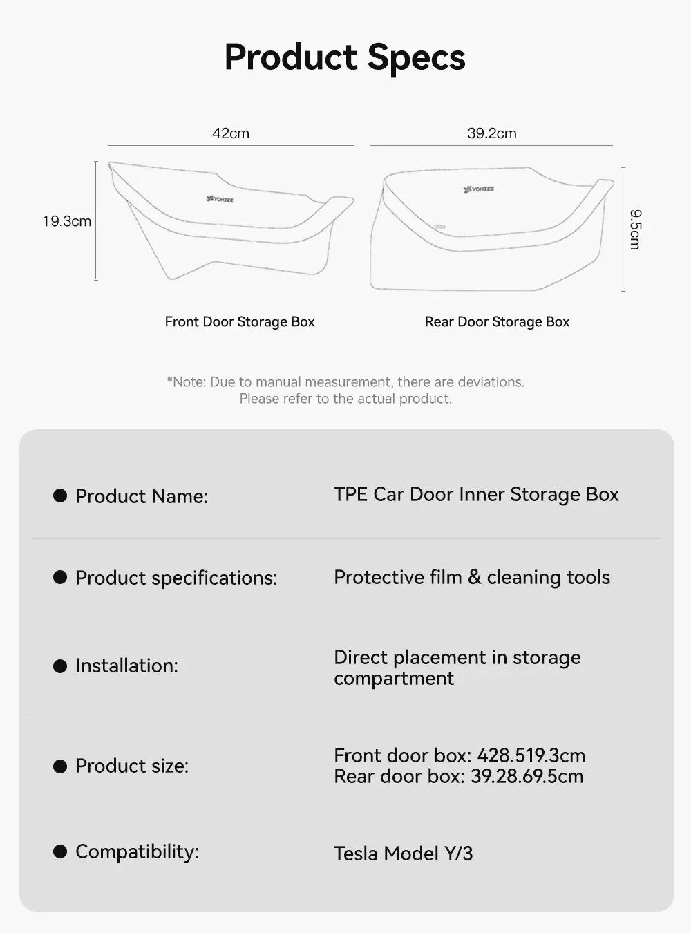 Rangement latéral pour portière Tesla