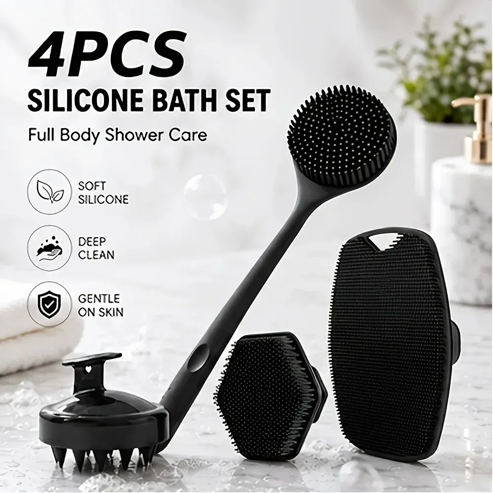 Brosse de douche en silicone à long manche, vue d'ensemble