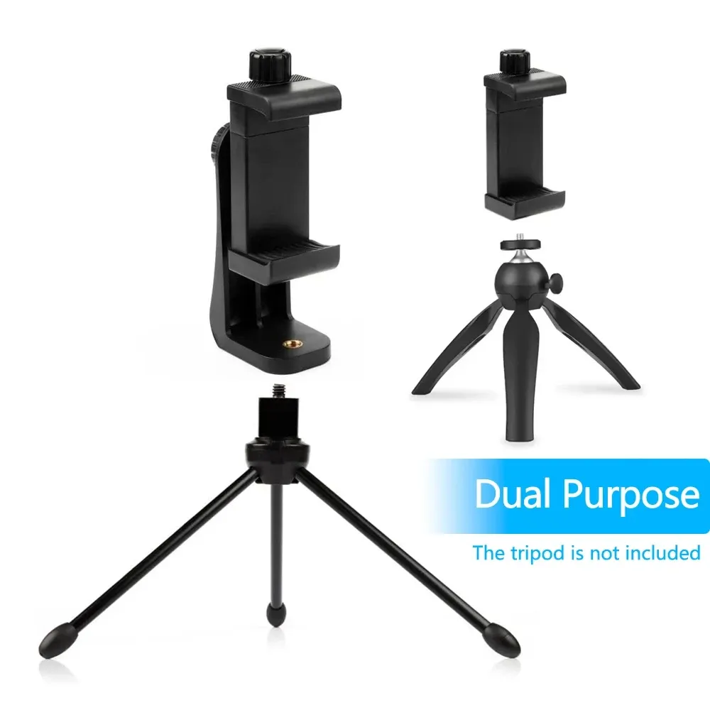 Support universel pour trépied avec pince pour téléphone portable, rotation à 360°, filetage 1/4 de pouce, compatible iPhone et Samsung 6