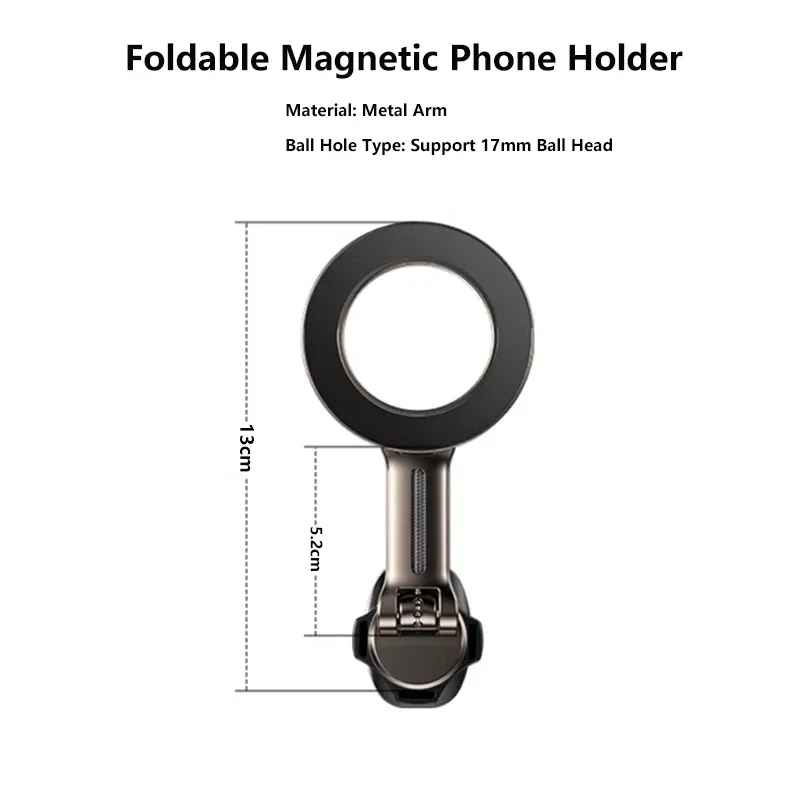 Tige d'extension pliable universelle pour support magnétique de téléphone de voiture, embase à rotule 17 mm 3