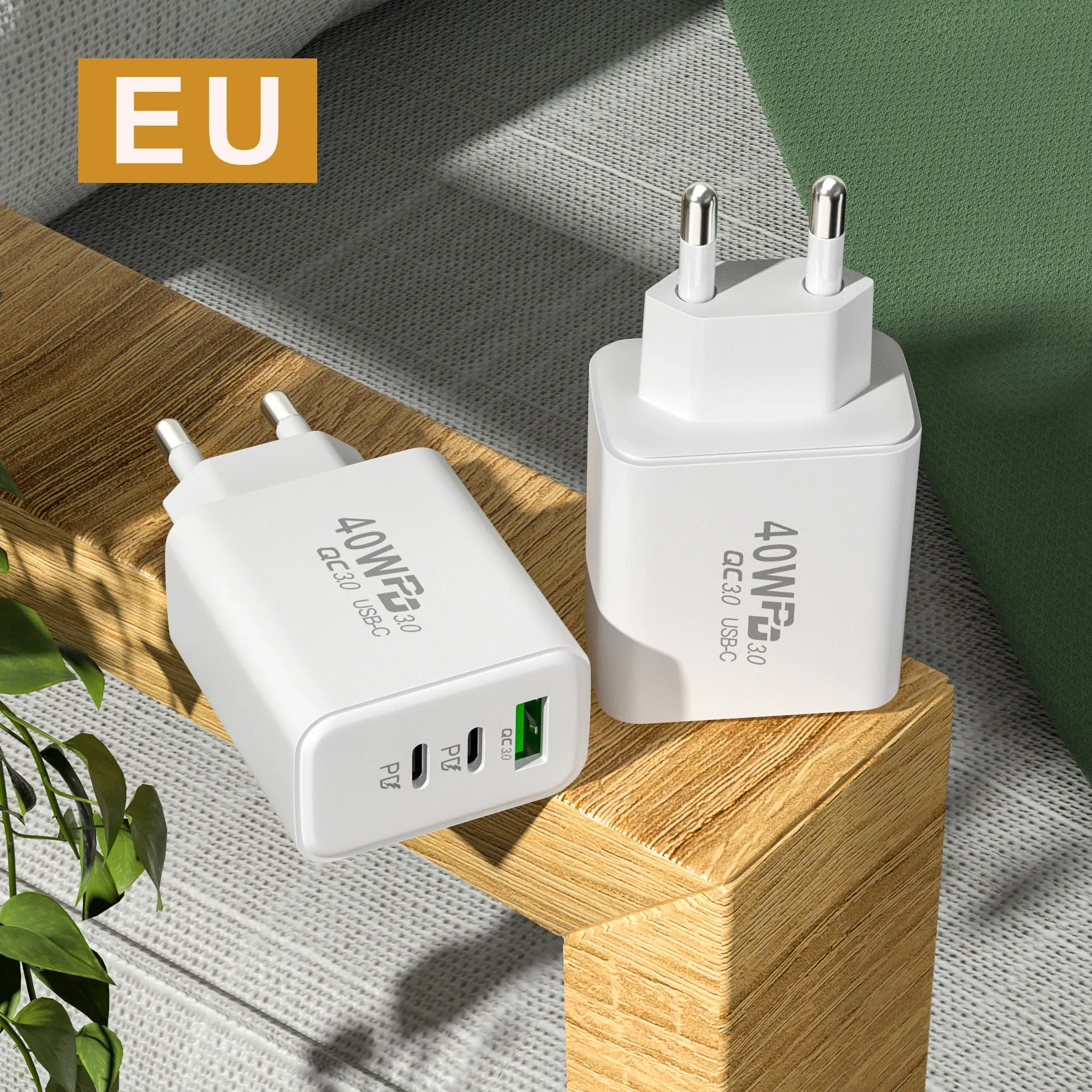 Chargeur mural USB-C PD 60W à charge rapide, 3 ports, prise UE/US, compatible iPhone 14/13, Xiaomi, Huawei, Samsung 3