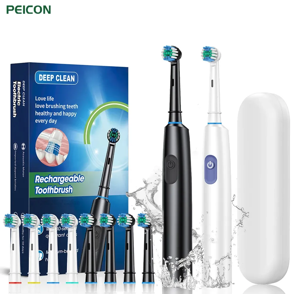 Brosse à dents électrique rotative à ultrasons avec 4 ou 8 têtes de rechange, nettoyage en profondeur et blanchiment