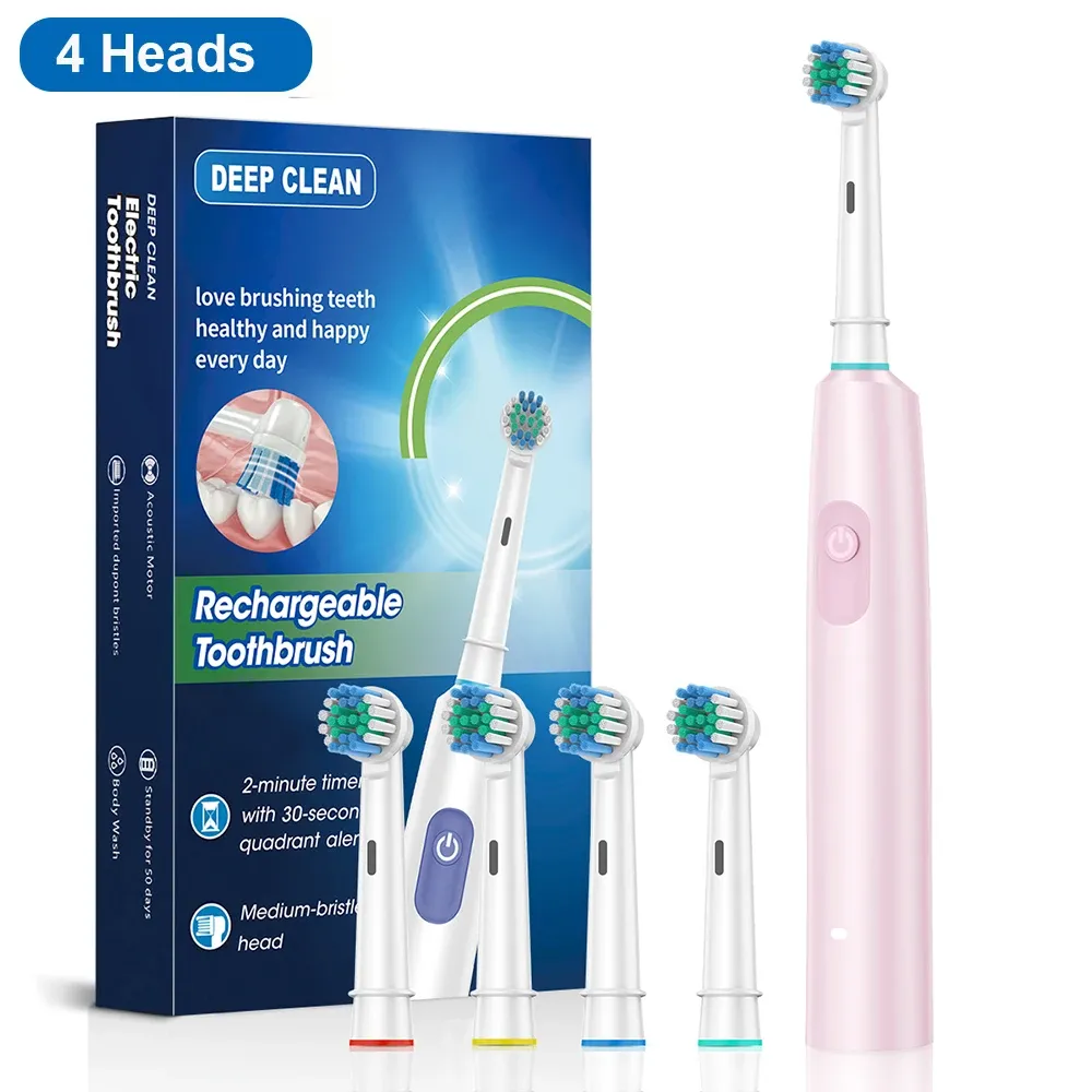 Brosse à dents électrique rotative à ultrasons avec 4 ou 8 têtes de rechange, nettoyage en profondeur et blanchiment 10