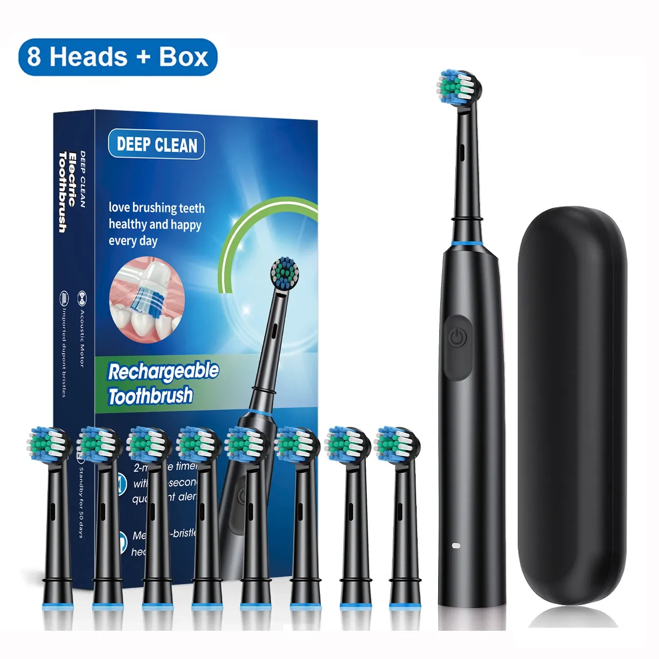 Brosse à dents électrique rotative à ultrasons avec 4 ou 8 têtes de rechange, nettoyage en profondeur et blanchiment 9