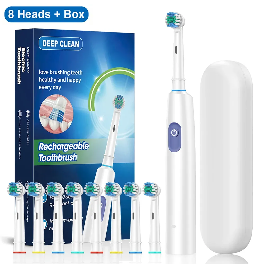 Brosse à dents électrique rotative à ultrasons avec 4 ou 8 têtes de rechange, nettoyage en profondeur et blanchiment 11